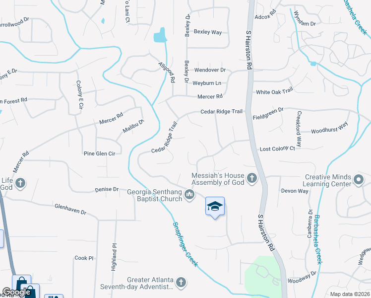 map of restaurants, bars, coffee shops, grocery stores, and more near 1507 Birch Ridge Way in Stone Mountain