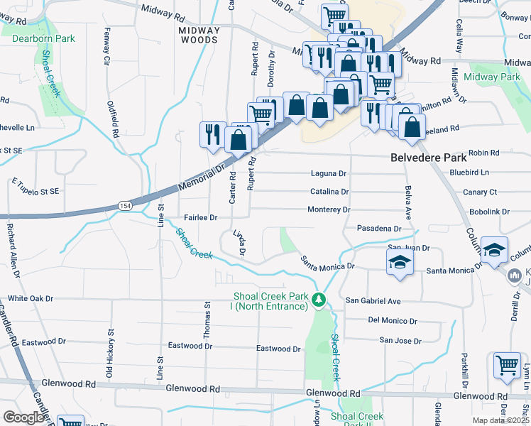 map of restaurants, bars, coffee shops, grocery stores, and more near 2841 Monterey Drive in Decatur