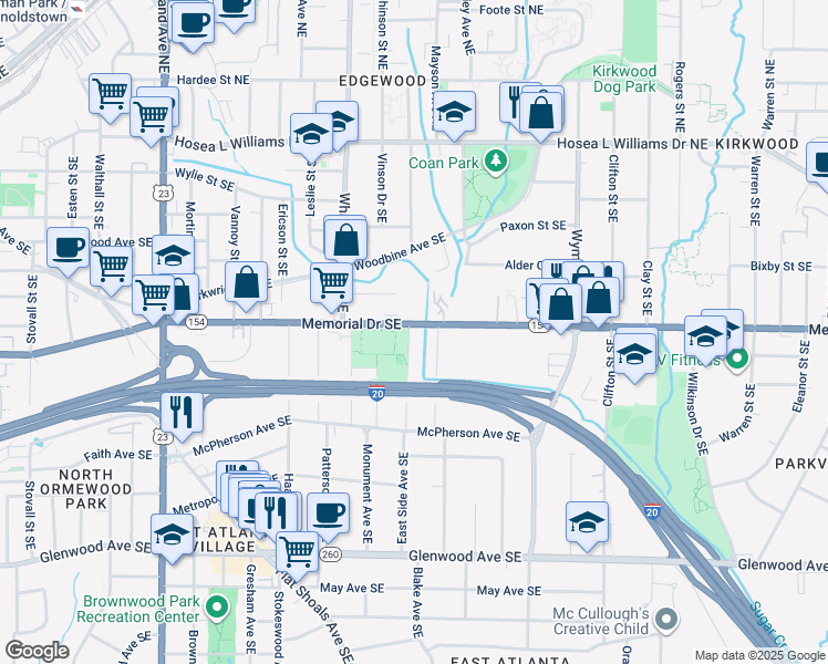 map of restaurants, bars, coffee shops, grocery stores, and more near 233 Lamon Avenue Southeast in Atlanta