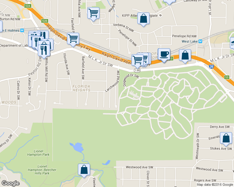 map of restaurants, bars, coffee shops, grocery stores, and more near 321 Henry Aaron Avenue Southwest in Atlanta