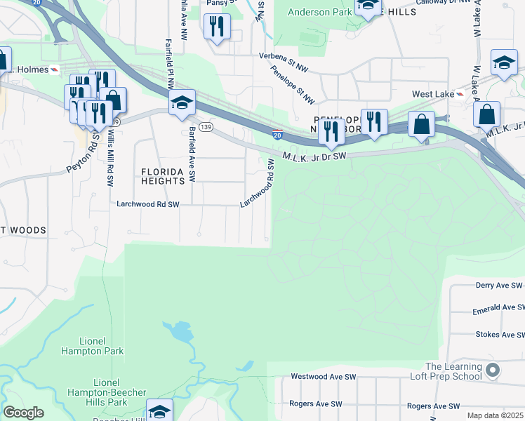 map of restaurants, bars, coffee shops, grocery stores, and more near 311 Henry Aaron Avenue Southwest in Atlanta