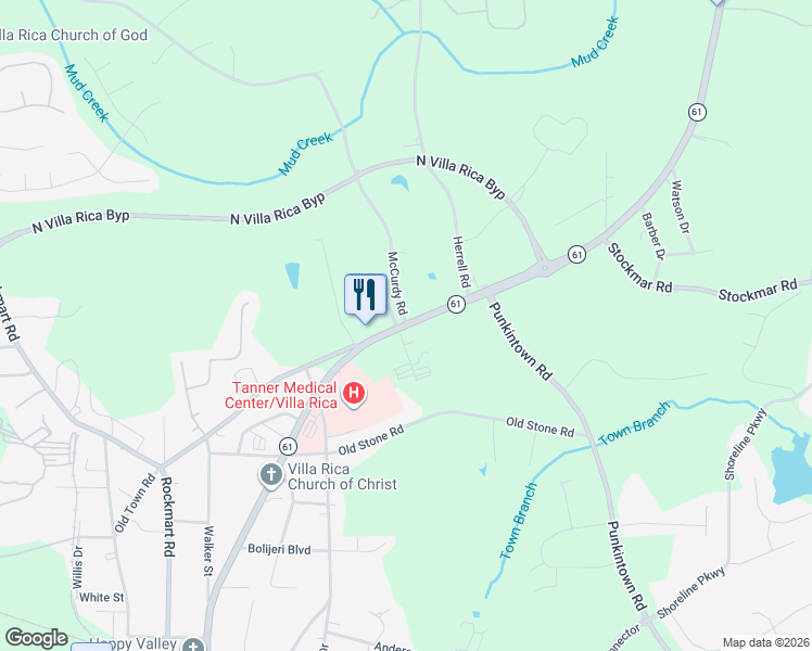 map of restaurants, bars, coffee shops, grocery stores, and more near 821 Dallas Highway in Villa Rica
