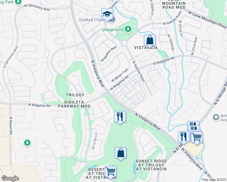 map of restaurants, bars, coffee shops, grocery stores, and more near 12572 West Hummingbird Terrace in Peoria
