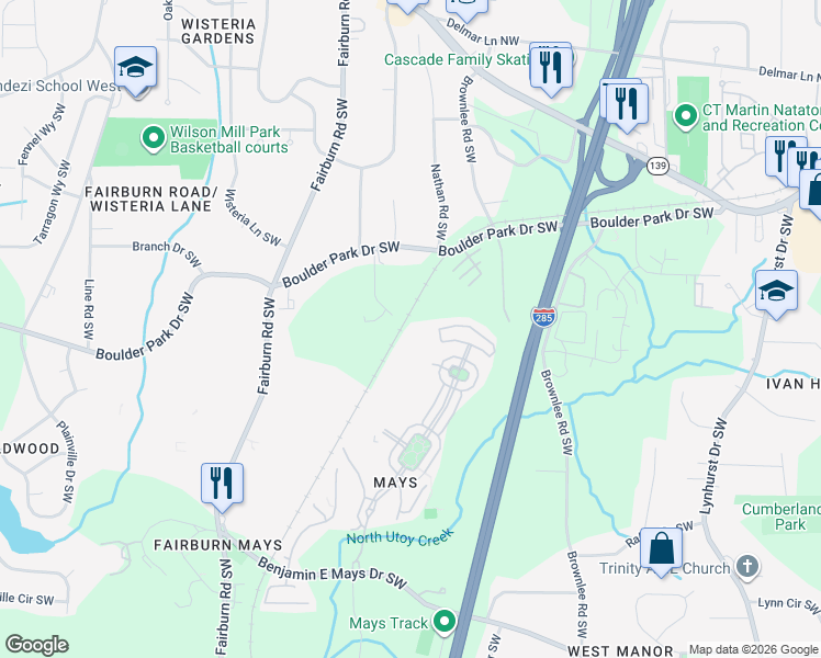 map of restaurants, bars, coffee shops, grocery stores, and more near 935 Ambient Way in Atlanta