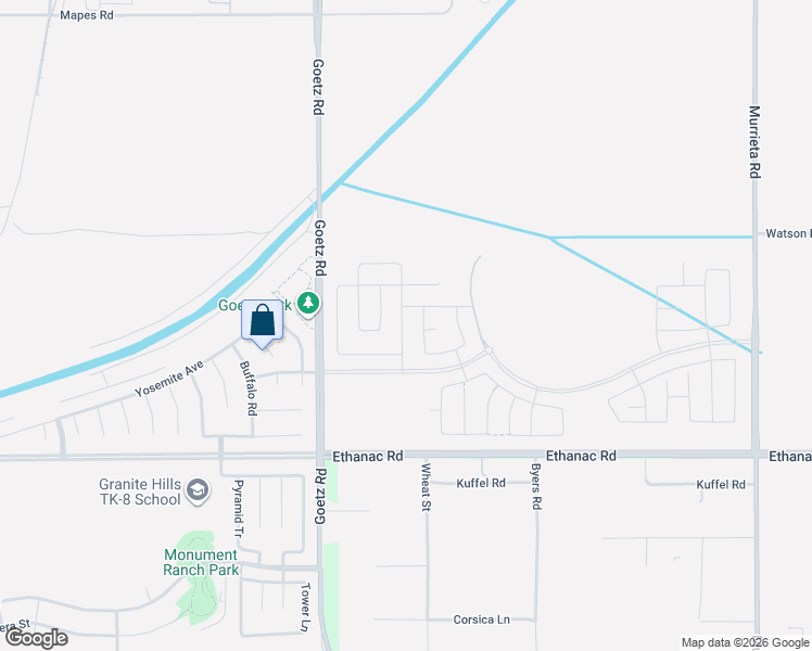 map of restaurants, bars, coffee shops, grocery stores, and more near Fieldstone Drive in Perris