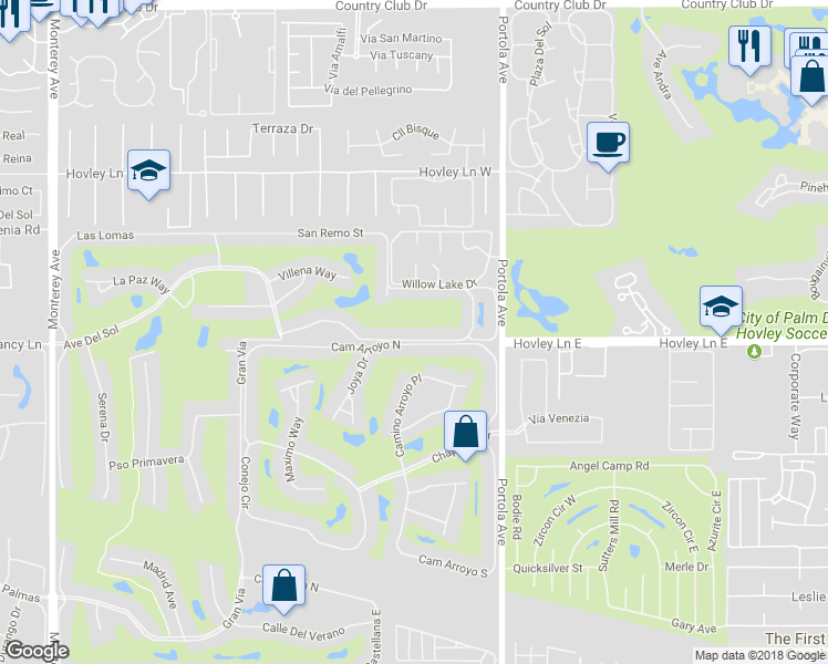 map of restaurants, bars, coffee shops, grocery stores, and more near 428 South Sierra Madre in Palm Desert