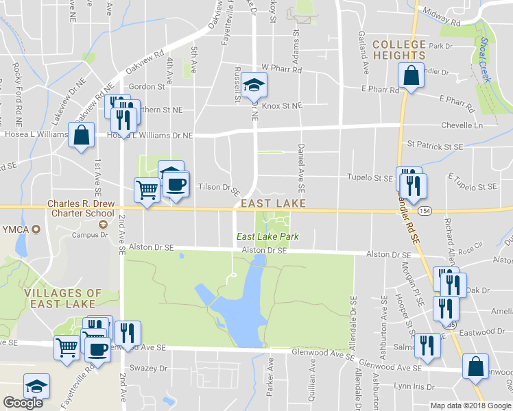 map of restaurants, bars, coffee shops, grocery stores, and more near 2618 Memorial Drive Southeast in Atlanta