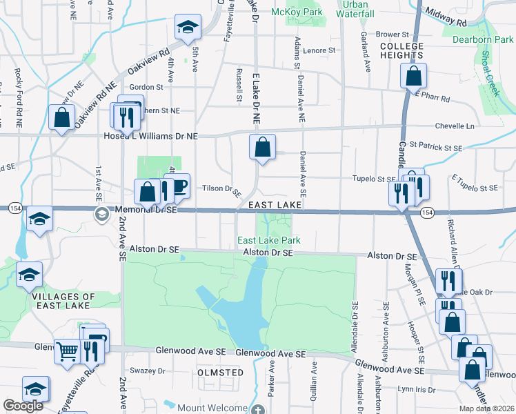 map of restaurants, bars, coffee shops, grocery stores, and more near 2618 Memorial Drive Southeast in Atlanta