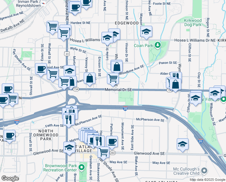 map of restaurants, bars, coffee shops, grocery stores, and more near in Atlanta