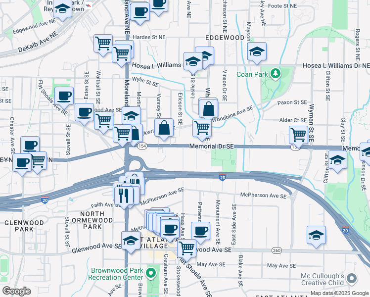 map of restaurants, bars, coffee shops, grocery stores, and more near 235 Patterson Avenue Southeast in Atlanta