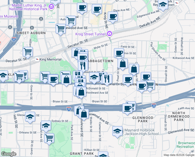 map of restaurants, bars, coffee shops, grocery stores, and more near 662 Memorial Drive Southeast in Atlanta