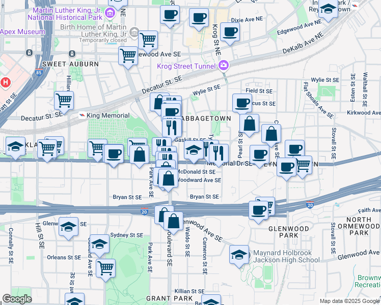 map of restaurants, bars, coffee shops, grocery stores, and more near 662 Memorial Drive Southeast in Atlanta