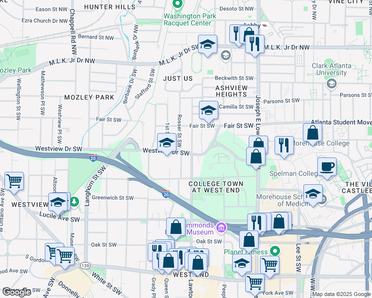map of restaurants, bars, coffee shops, grocery stores, and more near 305 Dargan Place Southwest in Atlanta