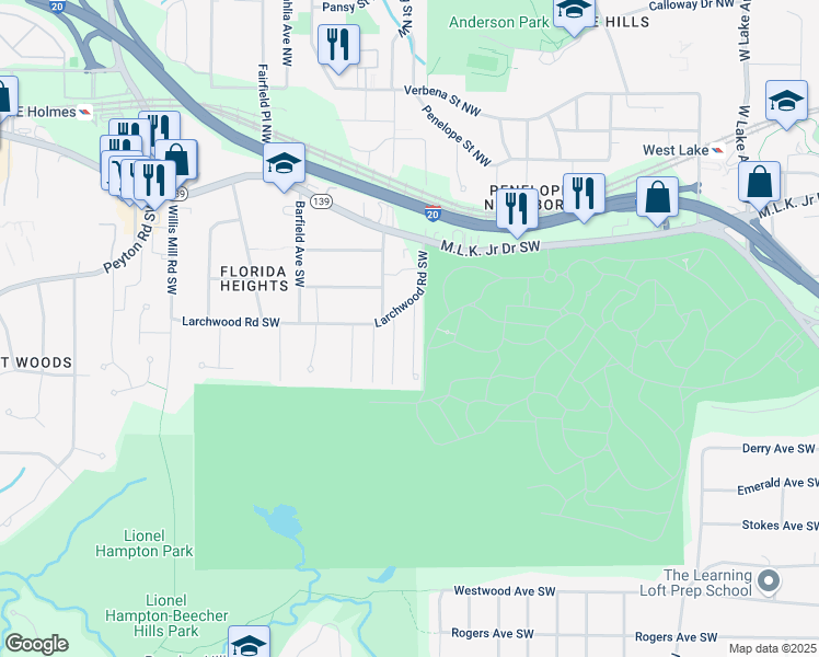 map of restaurants, bars, coffee shops, grocery stores, and more near 305 Henry Aaron Avenue Southwest in Atlanta