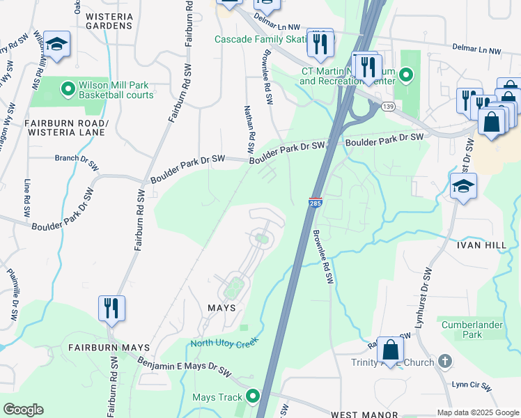 map of restaurants, bars, coffee shops, grocery stores, and more near 886 Society Circle in Atlanta