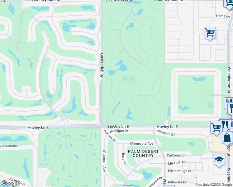 map of restaurants, bars, coffee shops, grocery stores, and more near 41500 Kansas Street in Palm Desert