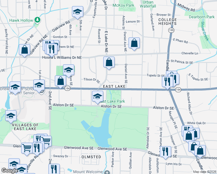 map of restaurants, bars, coffee shops, grocery stores, and more near 2626 Memorial Drive Southeast in Atlanta