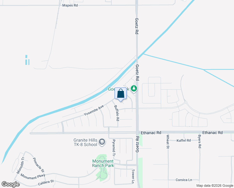 map of restaurants, bars, coffee shops, grocery stores, and more near 136 Yosemite Avenue in Perris