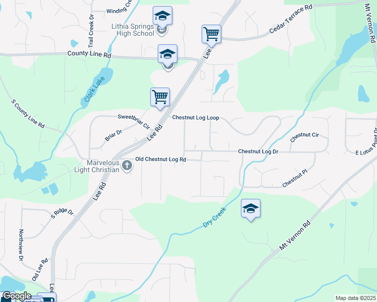 map of restaurants, bars, coffee shops, grocery stores, and more near 8571 Chestnut Log Lane in Lithia Springs