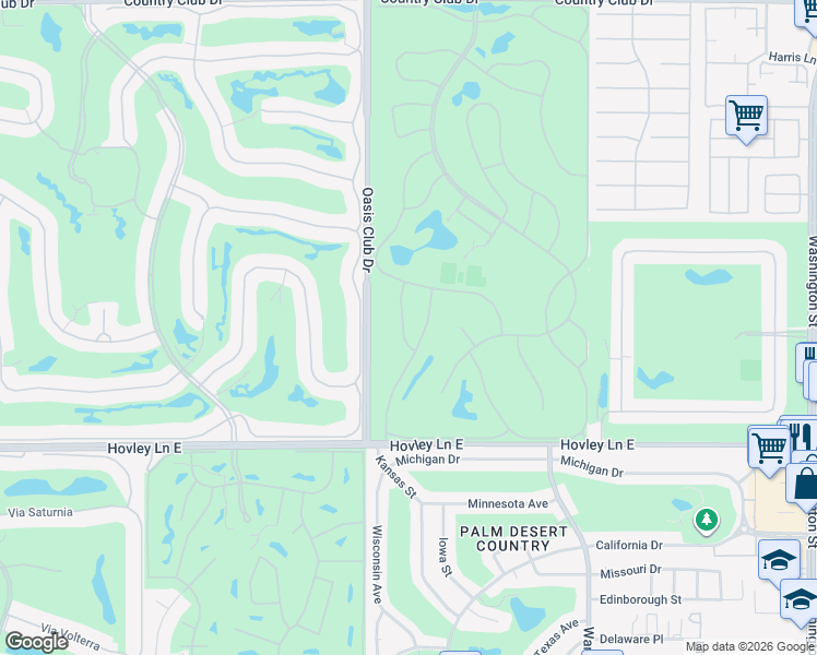 map of restaurants, bars, coffee shops, grocery stores, and more near 41476 Princeville Lane in Palm Desert