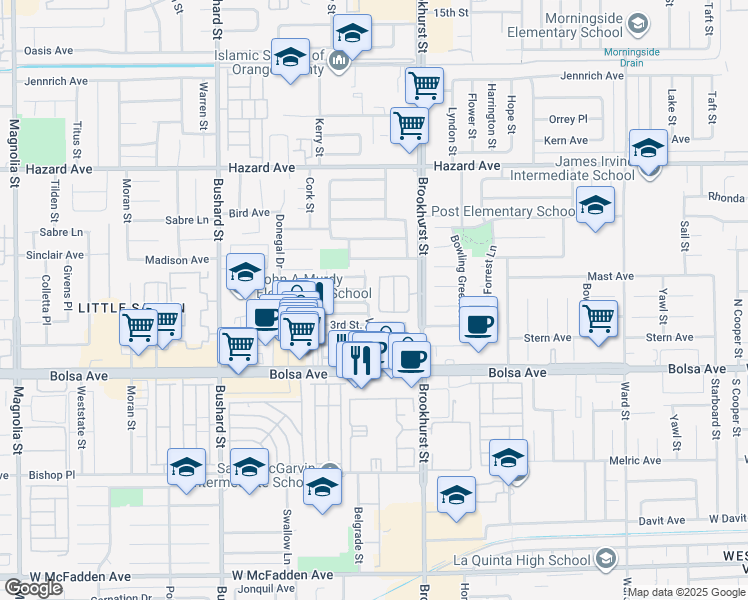 map of restaurants, bars, coffee shops, grocery stores, and more near 14806 Apricot Lane in Westminster