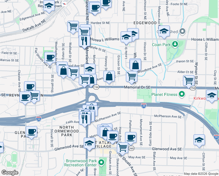 map of restaurants, bars, coffee shops, grocery stores, and more near 300 Vannoy Park Lane Drive Southeast in Atlanta