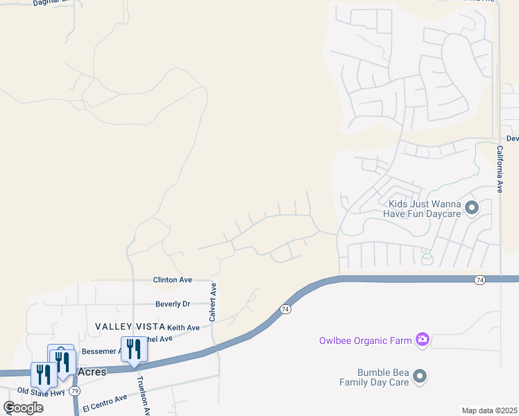 map of restaurants, bars, coffee shops, grocery stores, and more near 197 Inkster Way in Hemet