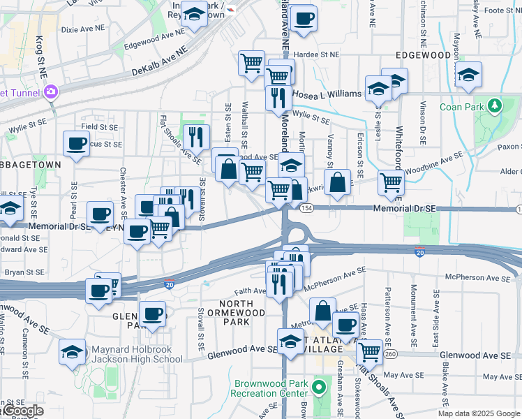 map of restaurants, bars, coffee shops, grocery stores, and more near in Atlanta