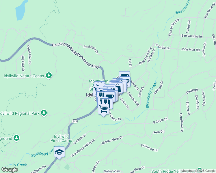 map of restaurants, bars, coffee shops, grocery stores, and more near 54360 Pine Crest Avenue in Idyllwild-Pine Cove