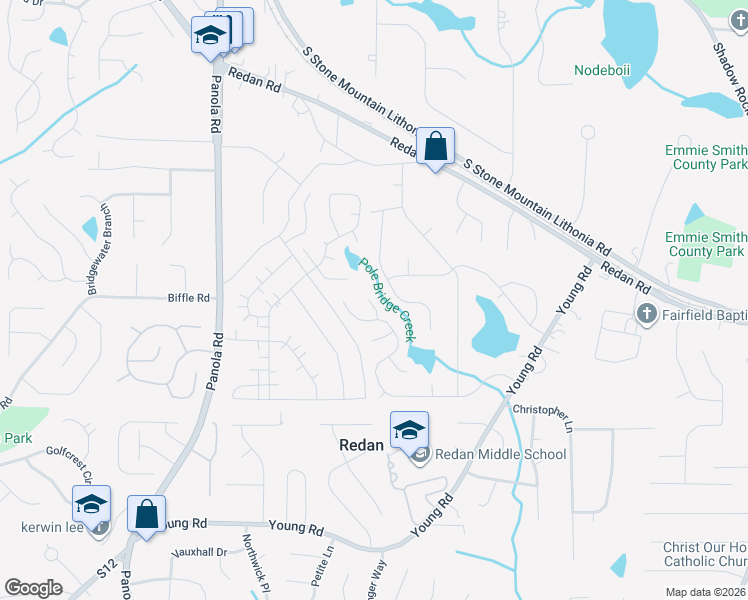 map of restaurants, bars, coffee shops, grocery stores, and more near 1514 Tunbridge Wells Crescent in Lithonia
