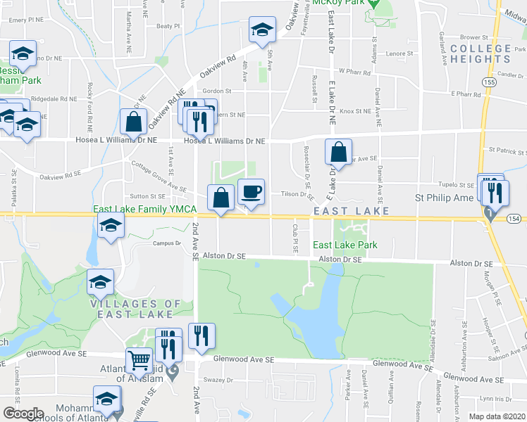 map of restaurants, bars, coffee shops, grocery stores, and more near 2486 Memorial Drive Southeast in Atlanta