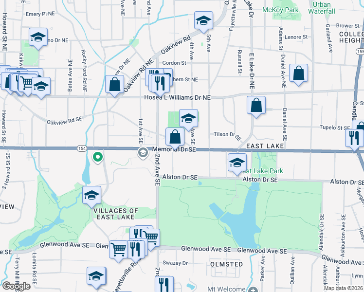 map of restaurants, bars, coffee shops, grocery stores, and more near 2439 Memorial Drive Southeast in Atlanta