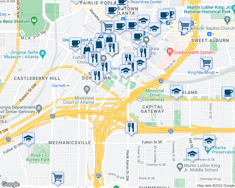 map of restaurants, bars, coffee shops, grocery stores, and more near in Atlanta