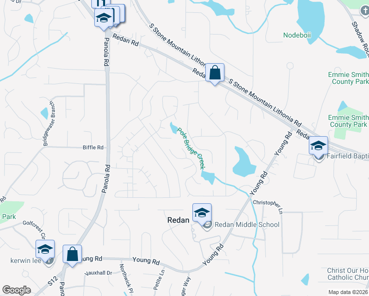 map of restaurants, bars, coffee shops, grocery stores, and more near 1514 Tunbridge Wells Crescent in Lithonia