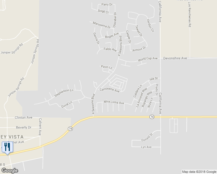 map of restaurants, bars, coffee shops, grocery stores, and more near 8233 Doral Lane in Hemet