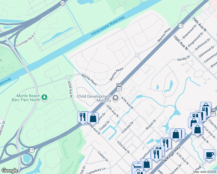 map of restaurants, bars, coffee shops, grocery stores, and more near U.S. 17 Bypass in Myrtle Beach