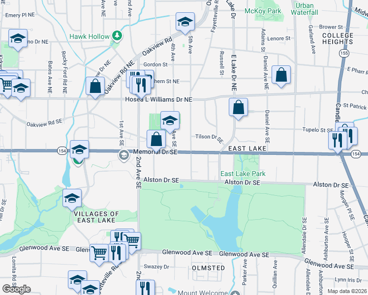 map of restaurants, bars, coffee shops, grocery stores, and more near 2479 Memorial Drive Southeast in Atlanta