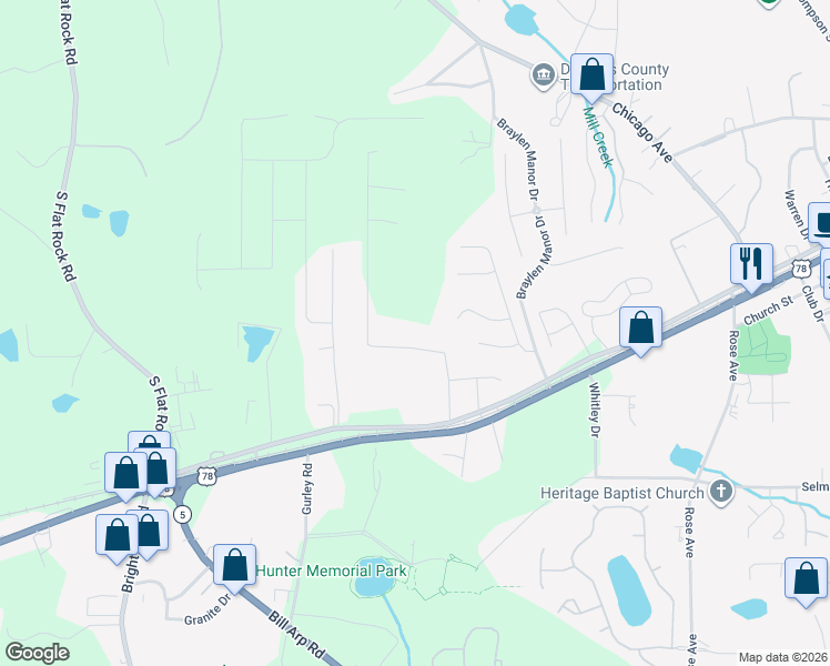 map of restaurants, bars, coffee shops, grocery stores, and more near 8596 Timberlane Drive in Douglasville