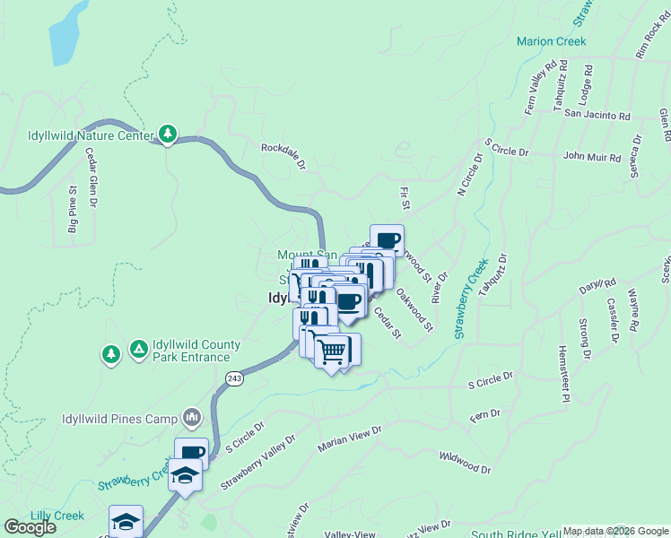 map of restaurants, bars, coffee shops, grocery stores, and more near 54360 Pine Crest Avenue in Idyllwild-Pine Cove