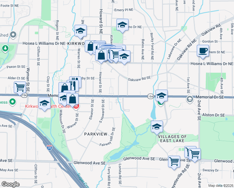 map of restaurants, bars, coffee shops, grocery stores, and more near 199 Palatka Street Southeast in Atlanta