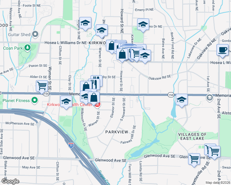 map of restaurants, bars, coffee shops, grocery stores, and more near 1940 Memorial Drive Southeast in Atlanta