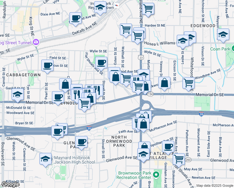 map of restaurants, bars, coffee shops, grocery stores, and more near 242 Wilbur Avenue Southeast in Atlanta