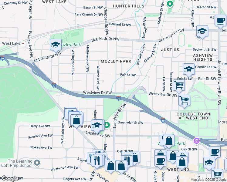 map of restaurants, bars, coffee shops, grocery stores, and more near 273 Chicamauga Avenue Southwest in Atlanta
