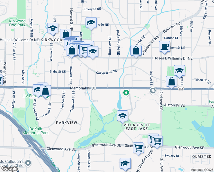 map of restaurants, bars, coffee shops, grocery stores, and more near 2132 Memorial Drive Southeast in Atlanta