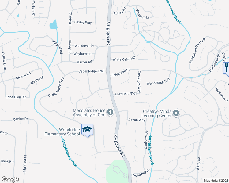 map of restaurants, bars, coffee shops, grocery stores, and more near 4701 Lost Colony Court in Stone Mountain