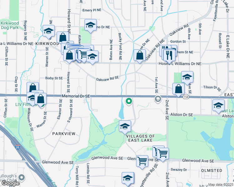 map of restaurants, bars, coffee shops, grocery stores, and more near 2170 Memorial Drive Southeast in Atlanta