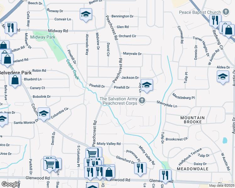 map of restaurants, bars, coffee shops, grocery stores, and more near 3418 Longleaf Drive in Decatur