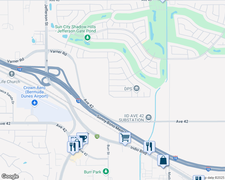 map of restaurants, bars, coffee shops, grocery stores, and more near 80538 Avenida Camarillo in Indio