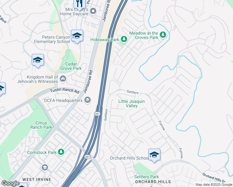 map of restaurants, bars, coffee shops, grocery stores, and more near 135 Bridle Path in Irvine