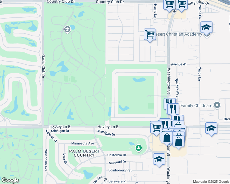 map of restaurants, bars, coffee shops, grocery stores, and more near 41410 Woodhaven Drive West in Palm Desert